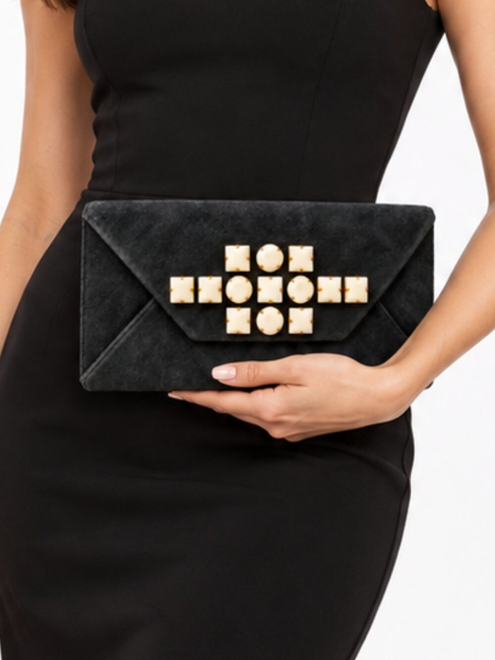 REISS Charcoal Gray Suede Embellished Envelope Clutch